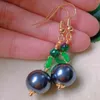 Orecchini pendenti Conchiglia nera Perla Malachite Giadeite Eardrop Gancio per l'orecchio in oro 18k Regali natalizi Natale Ringraziamento Anno della moda