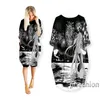 Casual Dresses Phechion Summer Time Rendering 3D Print Bandana Dress Fashion Mid-Längd Kvinnor Klädficka Långärmad topp W38