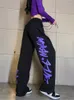 Pantalon femme Style américain violet lettre sport automne hiver Jazz danse pantalon taille haute droit ample pantalon décontracté
