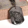 Natural Black Obsidian Wolf Necklace Carving Wolf Head Amulet Pendant with Chain Obsidian Blessing Lucky Pendants Jewelry