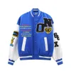 Letter embroidery color blocking baseball suit men's fashion brand contrast splicing PU leather sleeve coat trend autumn loose