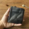 Plånböcker första lager kohud plånbok herrens vintage tvåfaldig kort dragkedja veckade handgjorda gamla pengar klipp