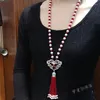 Chaînes nouées à la main naturel blanc perle d'eau douce verre rouge longue chaîne de pull Zircon accessoires collier bijoux de mode