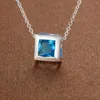 Pendant Necklaces Wholesale Charm Silver Color Pendants For Women Necklace Lady Fashion Jewelry Book Inlaid Blue Stone AN582