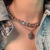 Chokers Vintage Gold Color Silver Multiple Layered Coin Pendant Neckor for Women Teens Hiphop Chain Choker Halsbandsmycken 231020