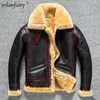 Men's Leather Faux 2023 Real Fur Jacket High Quality B3 Thick Winter Heavy Bomber Jackets For Men Retro Sheepskin Wool Coats 231020