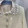 Damenjacken 2023 Herbst/Winter Ankunft Perle Wasser Diamant Kurze Tweed Mantel Frauen Luxus Süße Spitze Rand Pailletten Gestrickte Jacke weiblich