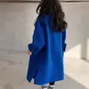 다운 코트 여자 아이 모직 코트 재킷 오버 코트 2023 블루 따뜻한 두껍게 겨울 면풍 방풍 플러스 크기 어린이 의류 231020