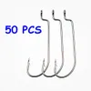 Fishing Hooks 50 PCS Long Handle Worm Barbed Fishing Hook Offset Fishhooks Texas Rigs Accessories 231020