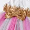 Mädchenkleider VIKITA Mädchen ärmelloses Kleid Kinder goldene Pailletten mit Schleifenknoten Geburtstagsfeier Abend Ballkleid Prinzessin 231019