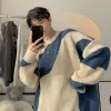 Jesienne Sweter dzianinowy dla mężczyzn krowi patchwork pullover mężczyźni luźne zwykłe harajuku 2023 Koreańska moda męska