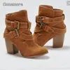 Botas maogu fivela casual senhoras sapatos feminino chelsea bota curta y salto outono calçado 2023 vintage mulheres saltos altos tornozelo 231019