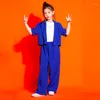 Stage Wear Kids Ballroom Hip Hop Clothing Blue Blazer Jacket Tank Top Streetwear Jogger Sweat Pants For Girl Boy Jazz Dance Costume Clothes