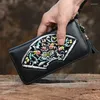 Brieftaschen Floral Echte Kuh Leder Geldbörse Handgemachte Druck Echte Brieftasche Frauen 2023 Vintage Damen Kartenhalter Clutch Tasche