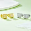 Ohrstecker, 0,77 ct, Moissanit-Diamanten, Schraubverschluss, für Damen, Hip-Hop, Würfelschmuck, vergoldet, für Herren, 925er Silber, quadratischer Diamant mit Eis