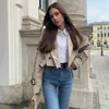 Kvinnors jackor khaki beskurna dike kvinnor långa ärmar beskurna designjacka chic lady high street casual lossa rockar topp kvinnlig 231020