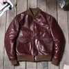 Veste en cuir pour homme, simili cuir de vache ciré, Vintage A1Flight, veste de moto en cuir véritable pour homme, rouge vin kaki, manteau en cuir de style américain 231020