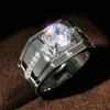 Luxury Silver Color Round Cubic Zircon Rings for Men Classic Wedding Ceremony Ring Dazzling Male Accessories Jewelry