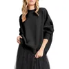 Suéter feminino gola redonda manga morcego oversized fenda lateral com nervuras suéter top inchado para mulheres