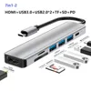 Port danych multiportowych USB C Hub 100 m USB-C Centra USB 3,0 5 Gbps z HDMI 4K 30Hz, dostawę zasilania 100 W, gniazdo karty SD/TF, RJ45 7 w 1 Ethernet dla MacBooka iPad