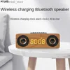 Cell Phone Speakers Multifunction Wooden Bluetooth Speaker Mobile Phone Wireless Charger Led Display Alarm Clock Fm Radio Dual Loudspeaker Sound Box Q231021