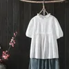 Damskie bluzki damskie pullover koreańskie ubrania bohemian stojak bawełniany haft solidny i bluzka boho biały