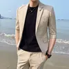 Men's Suits 2-piece Fashion Casual Spring Summer Half-sleeved Suit Male Groomsman Prom Party Sleeve Jacket Pants Tuxedo Men