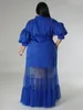 Robe longue grande taille pour femmes, en maille, Patchwork, transparente, plissée, moulante, élégante, rose, collection automne 2023