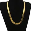 Ожерелья с подвесками, 10 мм, плоская цепочка в елочку, мужские украшения, желтое золото 18 карат, заполненное однотонное модное мужское колье на ключице 62558