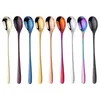 Coffee Scoops 8 Colors Stainless Steel Ice Spoon Long handle Rose Gold Coffee Spoon Set 7 Colors Long Ice Scoop Black Mixing Colour Spoon 231018