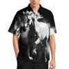 Mäns casual skjortor häst lös skjorta manliga strandlinjer porträtt hawaii design kort ärmgata stil överdimensionerade blusar