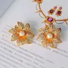 Studörhängen Vintage Rhinestoned Flower for Women smycken Runway Party T Show Fancy Trendy Boho Ins Japan