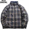 Herrarna ner parkas reversibel jacka män hip hop retro pläd jacka parka streetwear harajuku vadderad jacka vinter tjock vindbrytare varm 231020