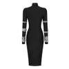 100 2023 vestido de pista primavera outono vestido marca mesmo estilo império tripulação pescoço manga longa preto vestido feminino moda moduofe