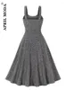 Lässige Kleider Graue Straghetti-Träger Vintage Damenkleid Elegante Spitze Patchwork A-Linie Punk Partywear Vestidos