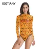 2023 Halloween's Pumpkin Print Women One-piece Swimsuit Summer Casual Long Sleeve Beachwear Bathing Suit Sexy Tight Swimwear