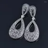 Boucles d'oreilles pendantes SINLEERY luxe Vintage noir zircon cubique longue pour les femmes soirée bijoux de fête ES116