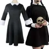 Film Cosplay Mercoledì Addams Costume Cosplay Per adulti Bambini Collare Manica lunga Abito fantasia Parrucca da festa di carnevale di Halloween Abiti da donna