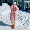 Pelliccia delle donne 2023 Inverno di Media Lunghezza Delle Donne Del Faux Rex Cappotto Addensare Caldo Albicocca Rosa Casual Manica Lunga Imitazione Tuta Sportiva