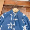 luxe designer baby revers shirt herfst kleding mode kinderen denim top maat 110-160 cm witte pentagram logo print kind blouses aug30