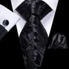 Cravates de cou Hi Cravate de mariage en soie florale noire pour hommes Bouton de manchette Handky Cravate élégante Designer de mode Business Party Dropshiping 231019