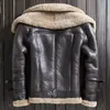 Cuir pour hommes Faux cuir Eco laine de mouton manteau de fourrure hommes court Double couche revers en cuir véritable veste de moto hiver haute qualité vêtements d'extérieur mode 231019