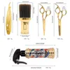 Andere Haarpflege 5PCS Friseur Styling Werkzeuge Set Gold Barber Spary Flasche 6 Zoll Haarschnitt Schere Männer Manuelle Rasierer Salon Haar Reinigung Pinsel 231020