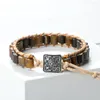 Strand Vintage Tiger Eye Pierre Bracelet De Perles Hommes À La Main Boucle En Métal Tressé Wrap Bracelets Charme Bracelets Femmes Boho Bijoux