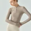2024 Lu Lu Align camisa Yoga mujer cuello alto cremallera frontal manga larga delgada agujero para el pulgar camisetas para correr de secado rápido