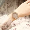 Otros relojes 2 uds relojes de diamantes de lujo para Mujer pulsera de Hip Hop Reloj de cuarzo para mujer Reloj de pulsera de oro rosa Reloj de cristal brillante para Mujer 231020