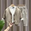 Clothing Sets Men's Winter Children's Clothing Fashion Baby Knitted Sweater V-Neck Jacket+White Shirt+Thruthers Boys' 3-piece Set 231020