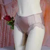 Underpants Sexy Mid-Waist Mens Satin Underwear Breathable Briefs Lace Panties Open/Close JJ Peni Sheath Gay Sissy Erotic Lingerie Plus Size