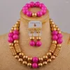 Necklace Earrings Set African Women Wedding Jewelry Yellow Glass Pearl Nigerian Bride Dress Accessories SH-148