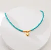 Sautoirs Naturel Pierre Turquoise Collier Bleu Kpop Simple Bijoux Plaqué Or Amour Coeur Charme Bohème Pour L'été Femmes Fille 231020